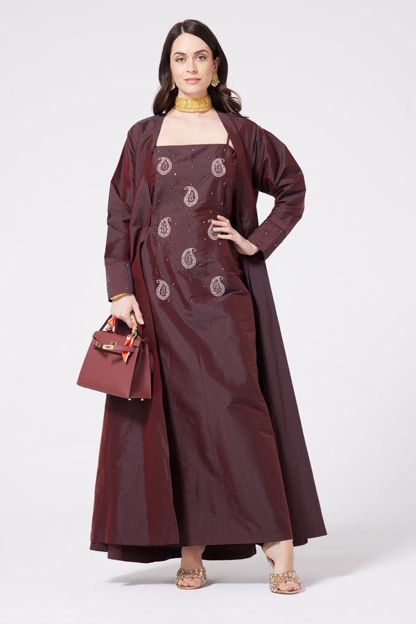 Burgandy cashew Set abaya